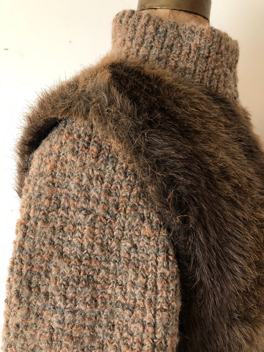 80's Faux Fur & Wool Knit Coat - Size M