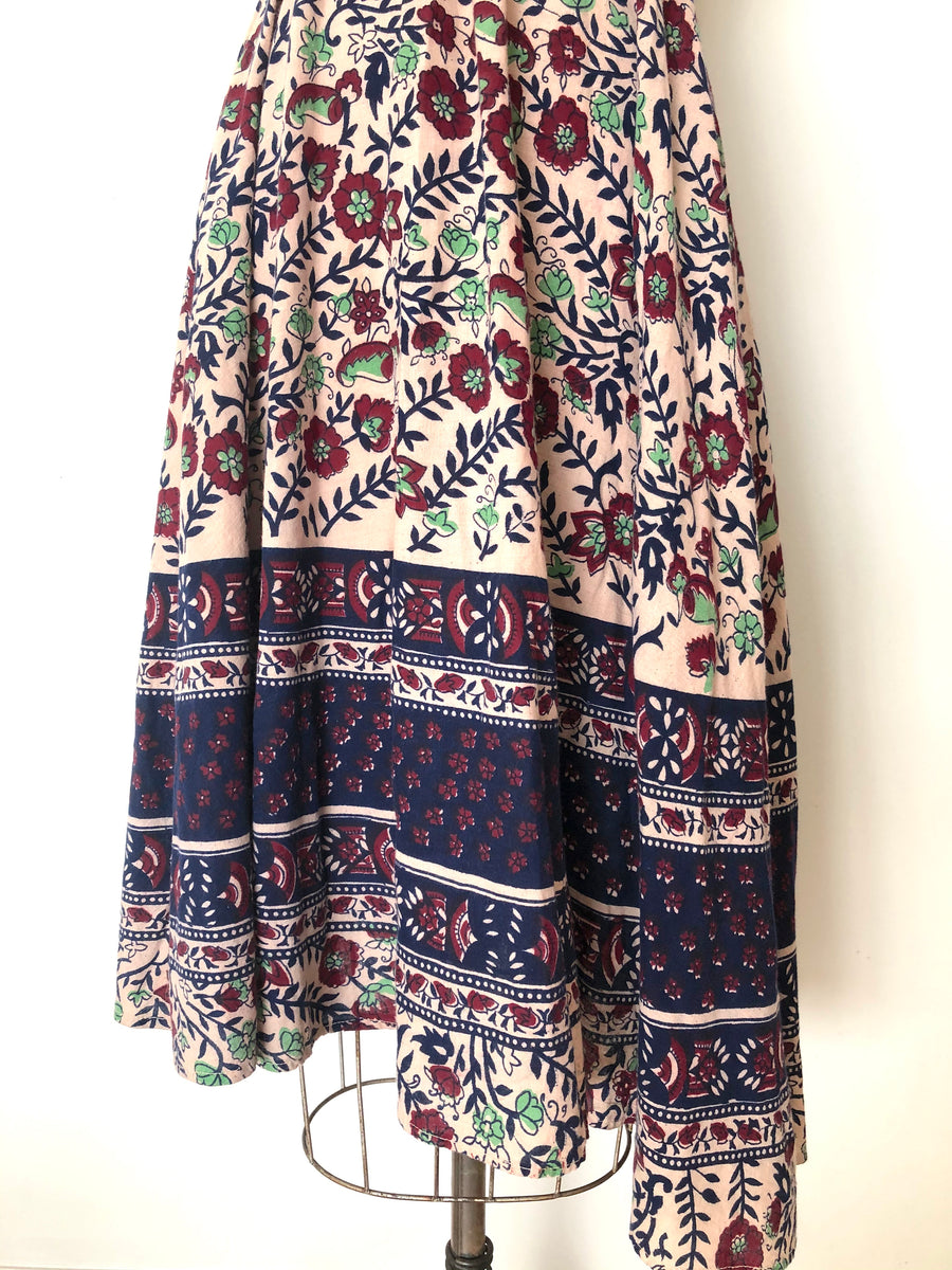 Vintage Indian Cotton Block Print Wrap Dress