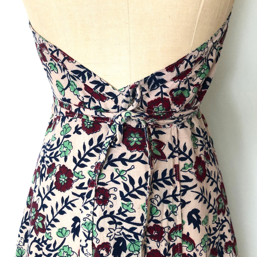 Vintage Indian Cotton Block Print Wrap Dress