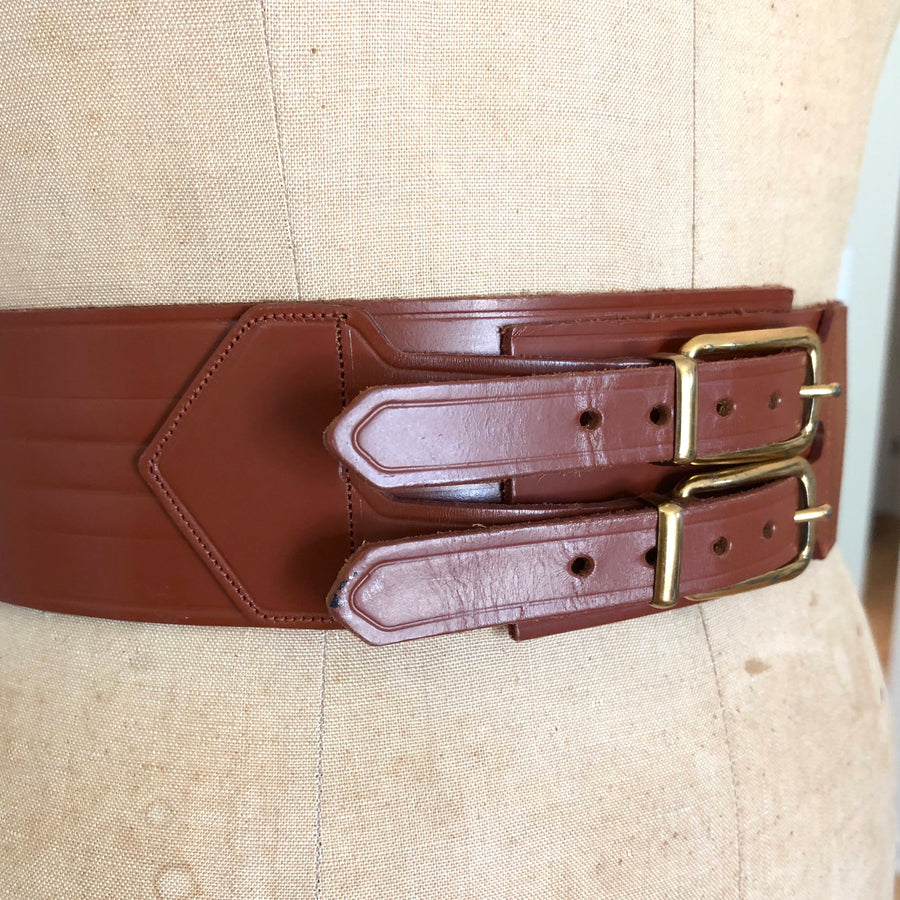 Vintage Double Buckle Leather Cinch Belt