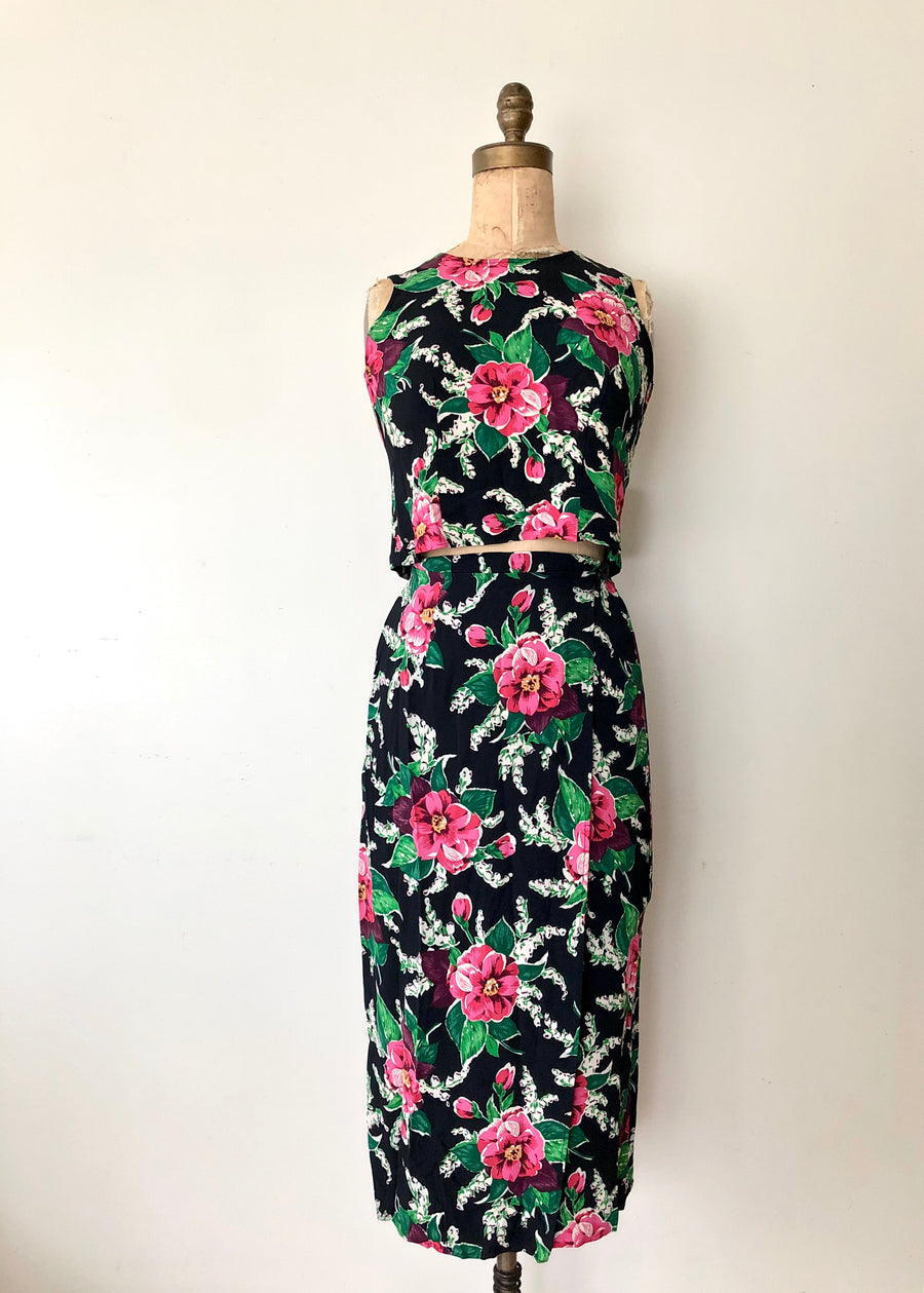 1990's Black Floral Set - Size Small