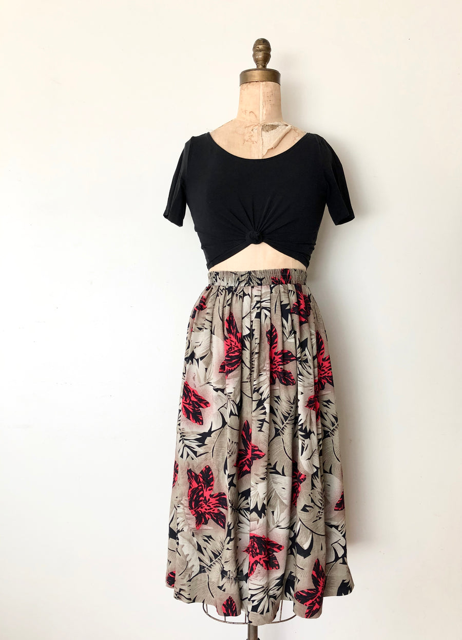 Vintage Rayon Tropical Skirt - Size Small