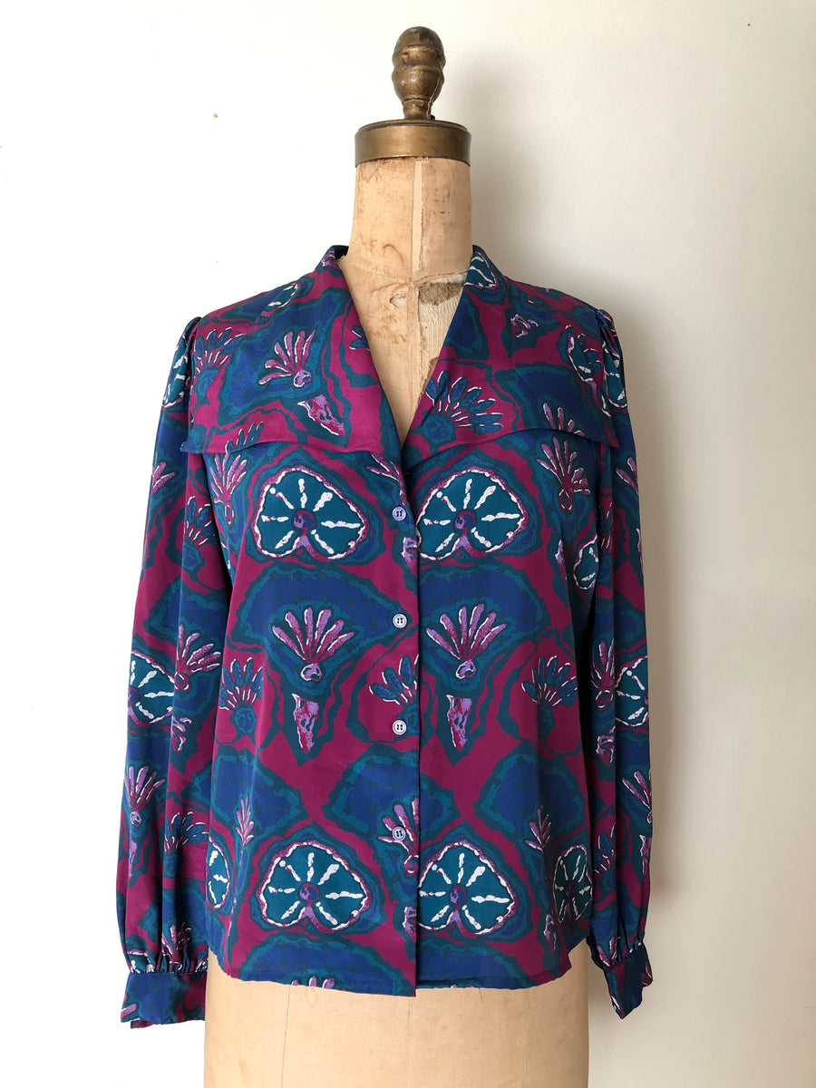 Vintage 80's Abstract Print Blouse - Size M
