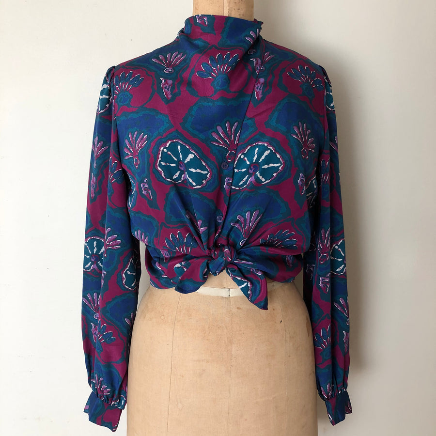 Vintage 80's Abstract Print Blouse - Size M