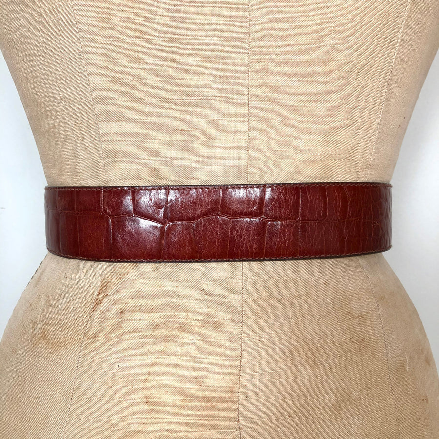 Vintage Brown Alligator Leather Belt - 28