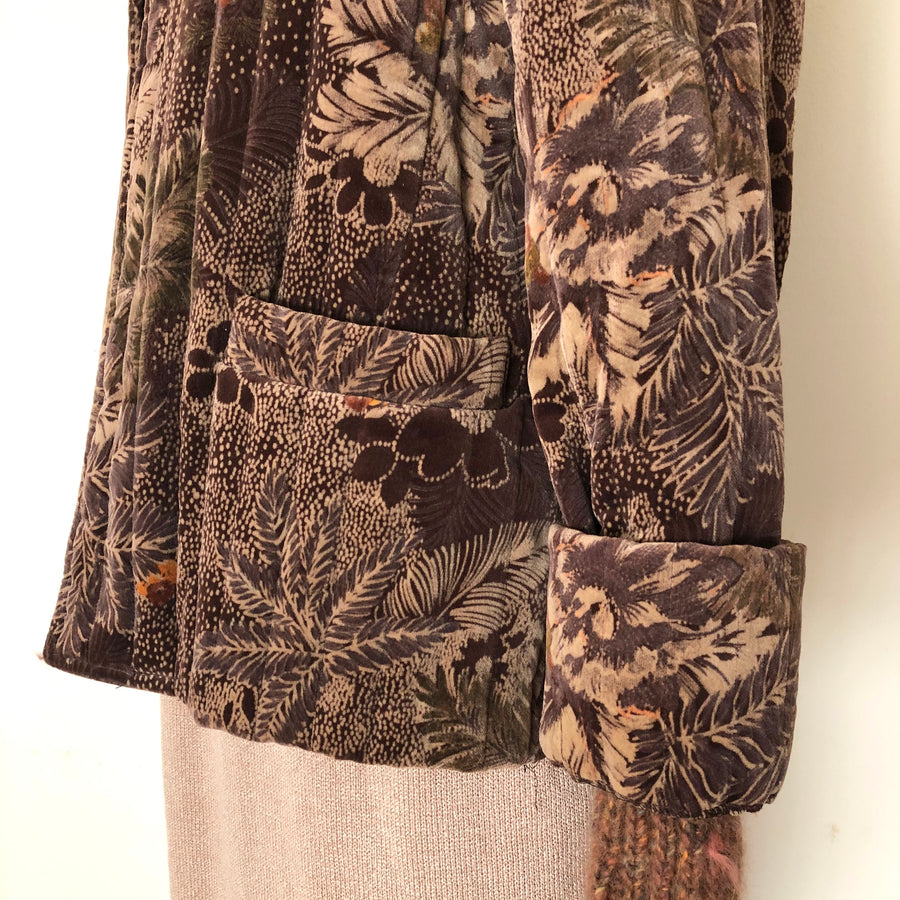 1970's Quilted Floral Velvet Jacket - Size M