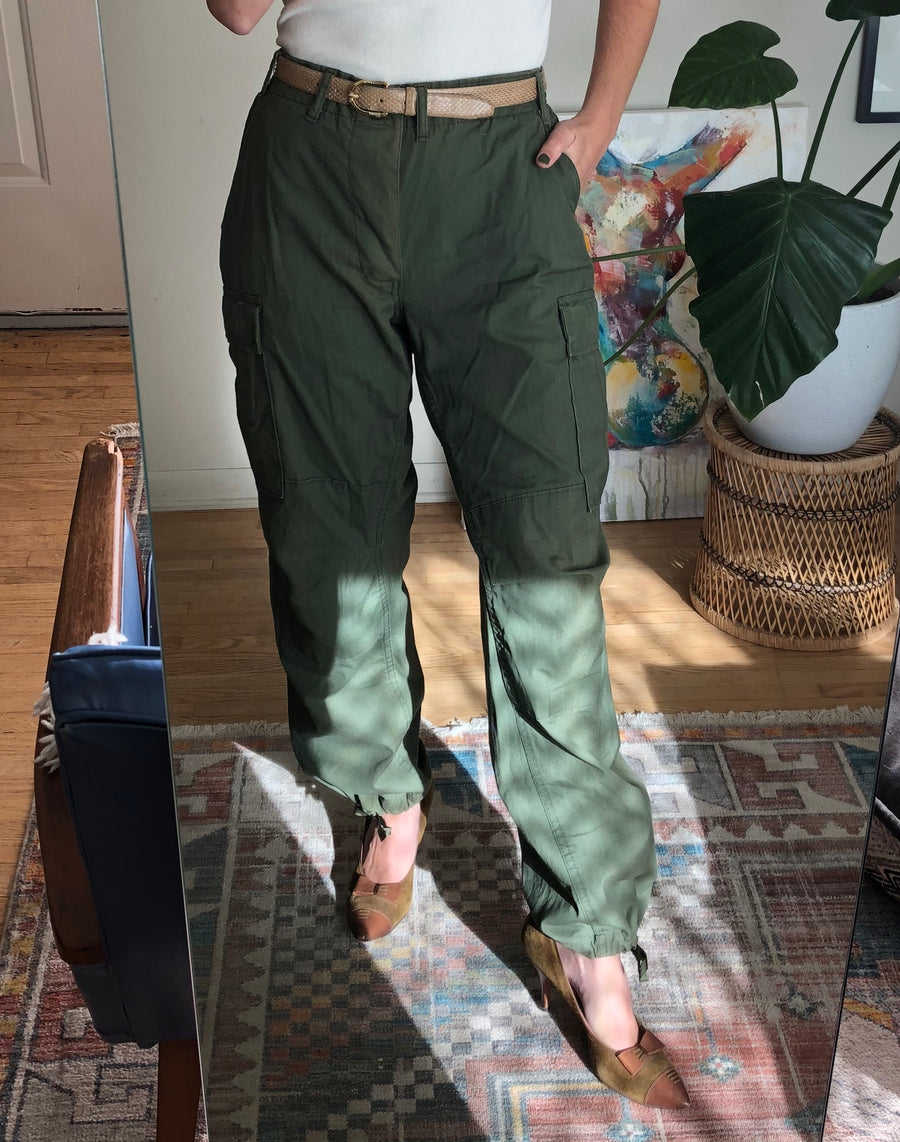 Vintage Olive Green Cargo Fatigue Pants - Waist 27-31