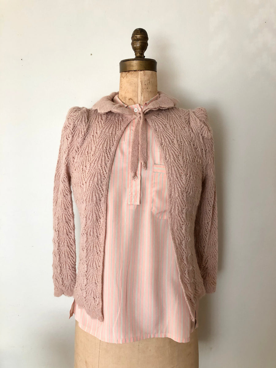 80's Pink Pinstripe Silk Blouse - Size S/M