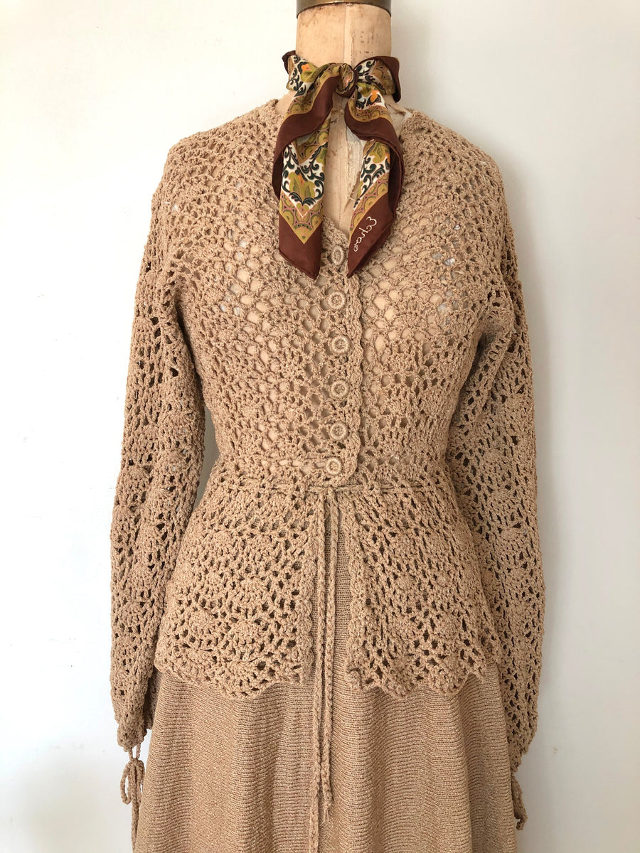 1970's Crochet Sweater & Skirt Set - Size M/L