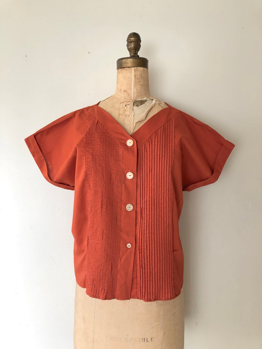 1950's Rust Orange Cotton Blouse - Size XL/XXL
