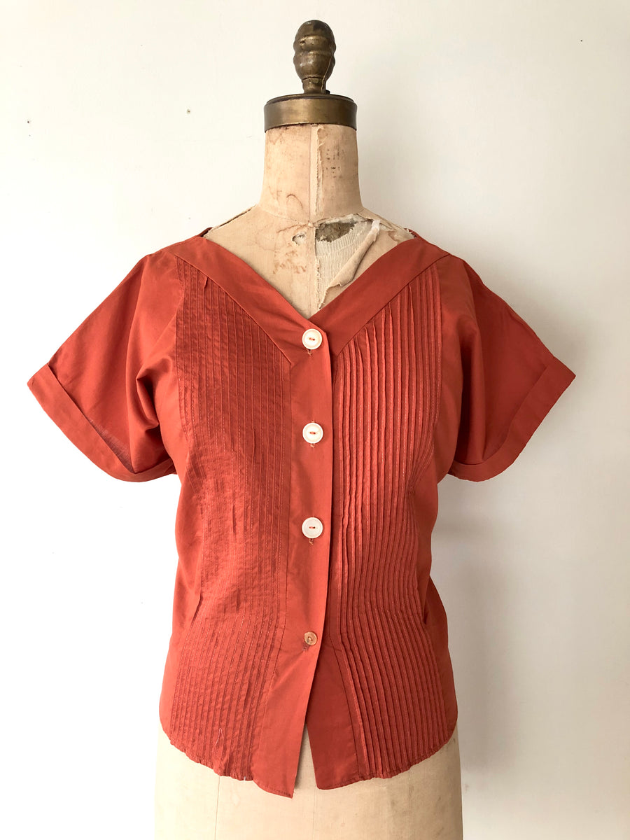 1950's Rust Orange Cotton Blouse - Size XL/XXL