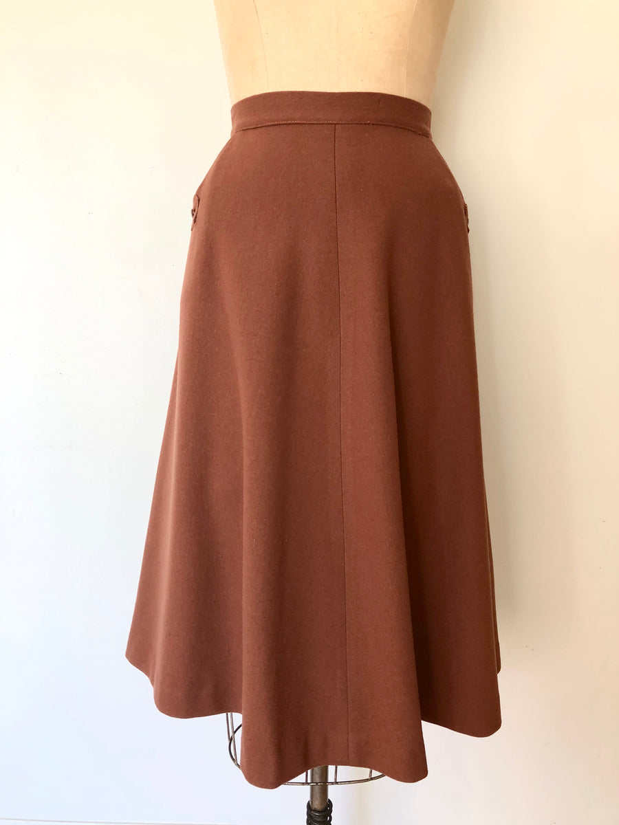 Vintage 1950's Brown Wool Skirt - 34/35