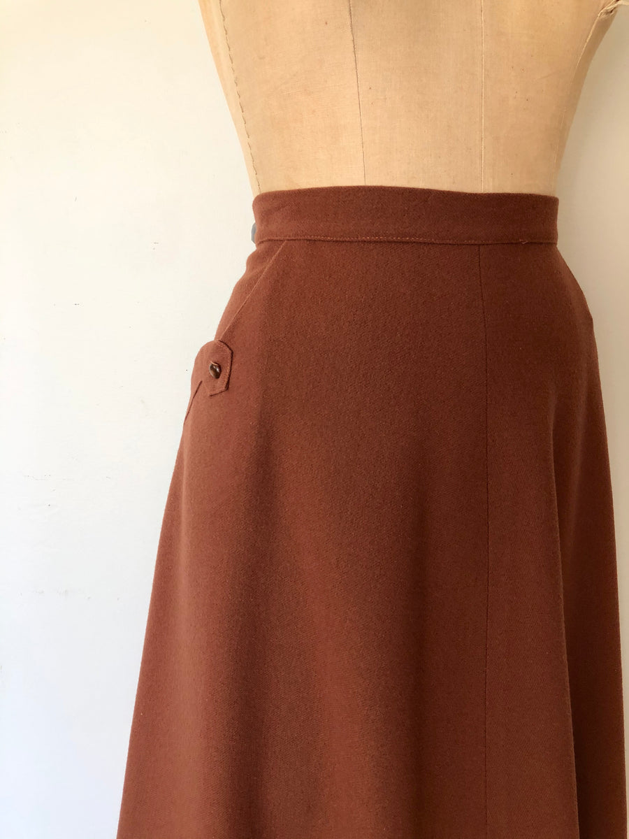 Vintage 1950's Brown Wool Skirt - 34/35