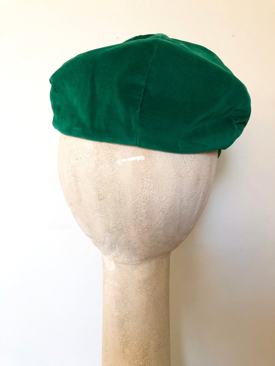 1970's Green Velvet Newsboy Hat