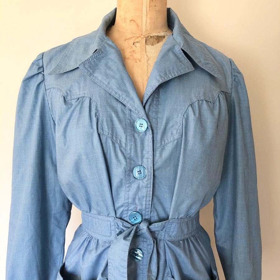 1970's Blue Chambray Blazer Jacket - Size M