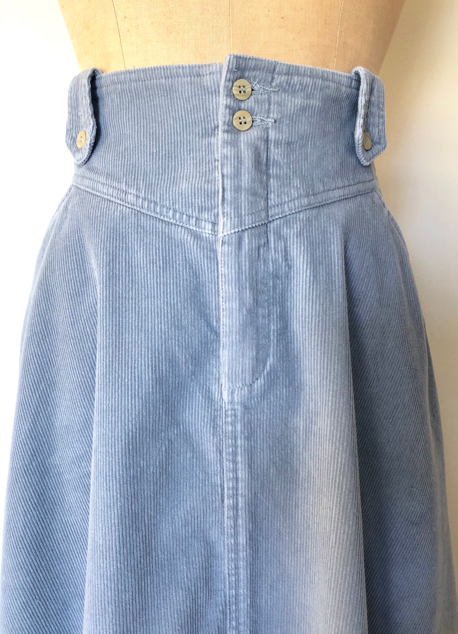 80's Blue Corduroy High Waisted Skirt - 28/29