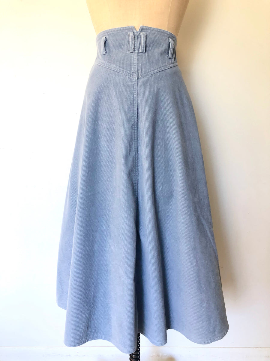 80's Blue Corduroy High Waisted Skirt - 28/29