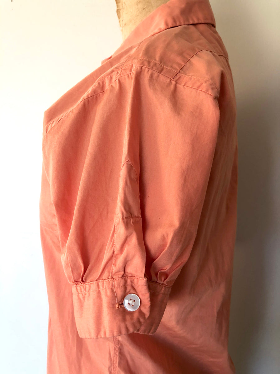 1960's Peach Cotton Puff Sleeve Blouse - Size S/M