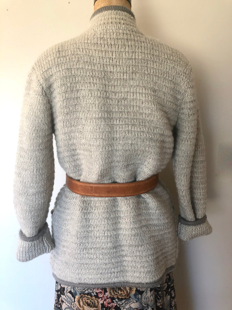 80's Gray Knit Cardigan Sweater - Size M