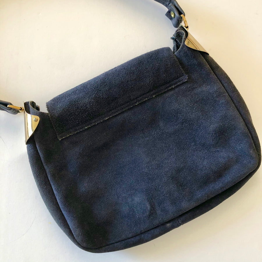 1970's Navy Blue Leather Shoulder Bag