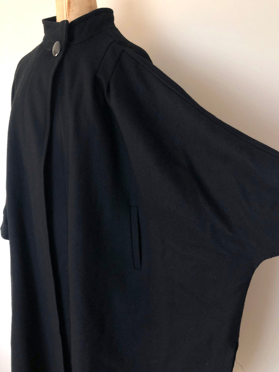 Vintage Black Wool Cocoon Cape - Open Fit