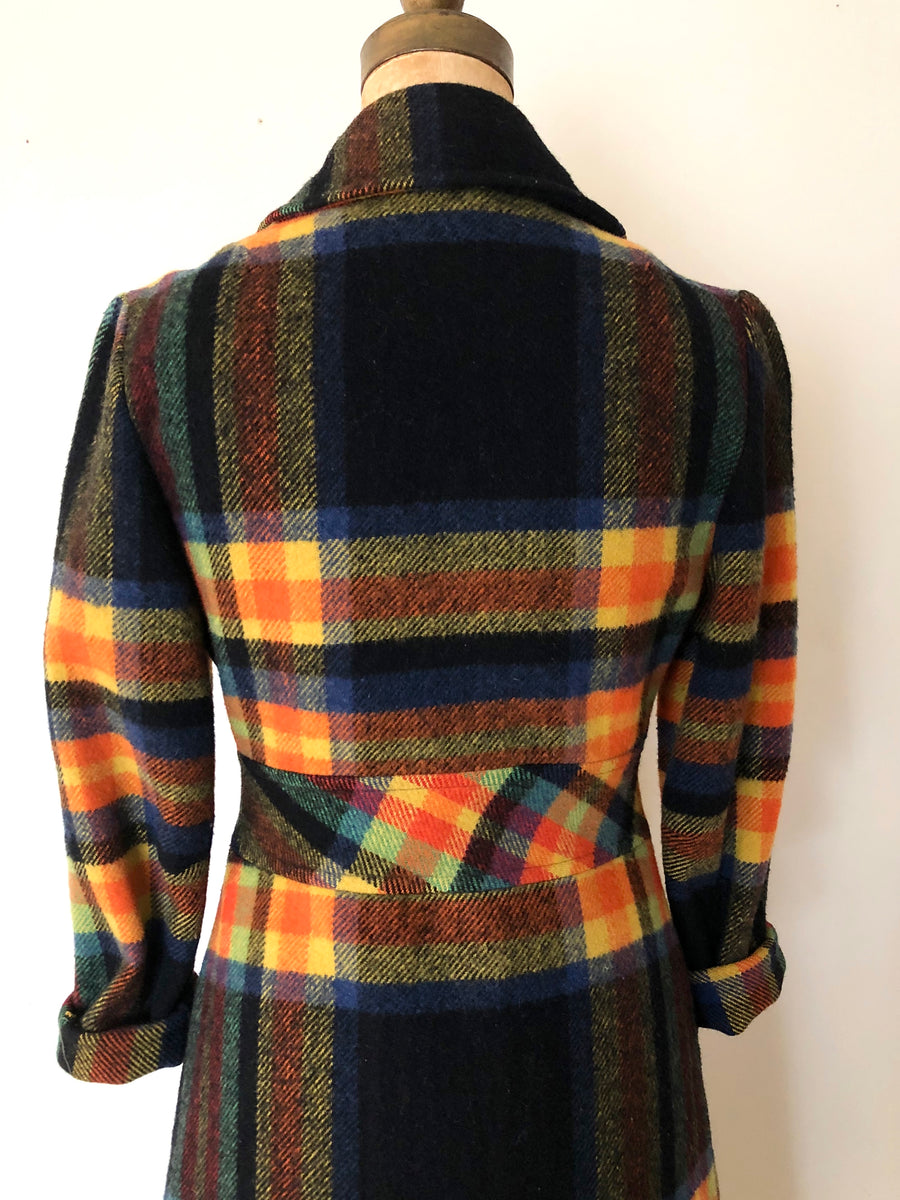 1970's Plaid Zipper Wool Coat - Size Small