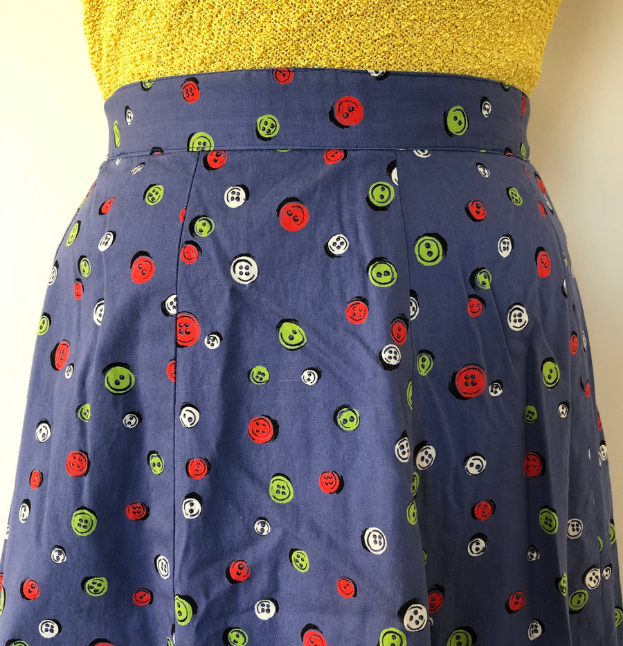 1950's Button Novelty Print Cotton Skirt - 33
