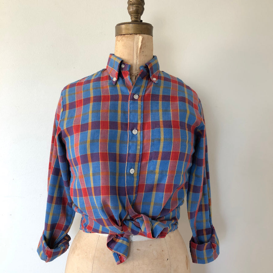 1970's Plaid Button Down Top - Size Small