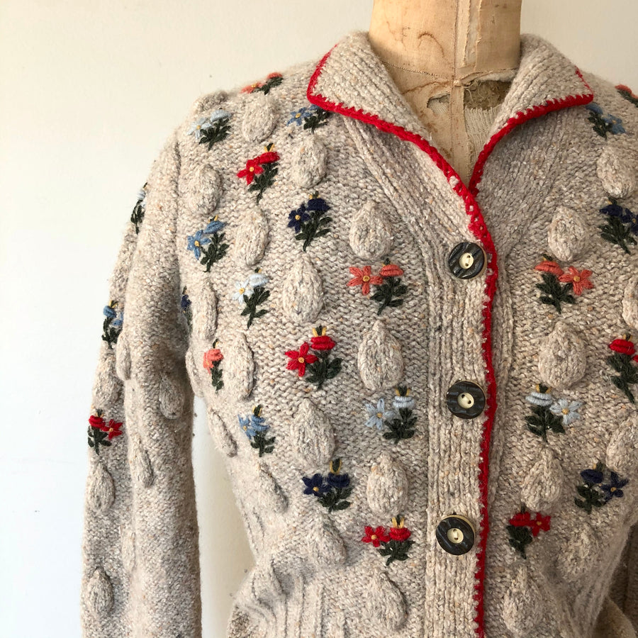 1980's does 1940's Embroidered Sweater - Size S/M