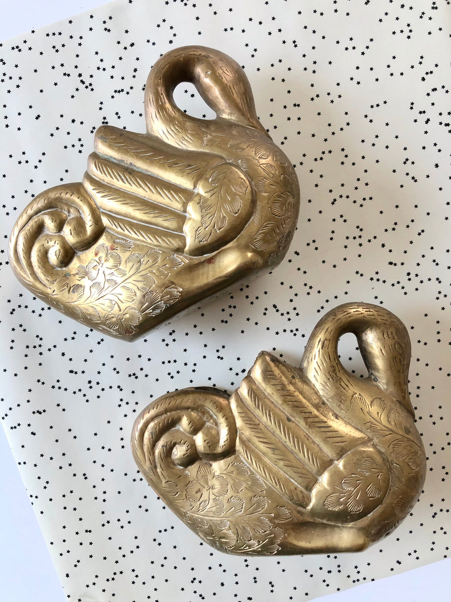 Brass Swan Planter Set of 2