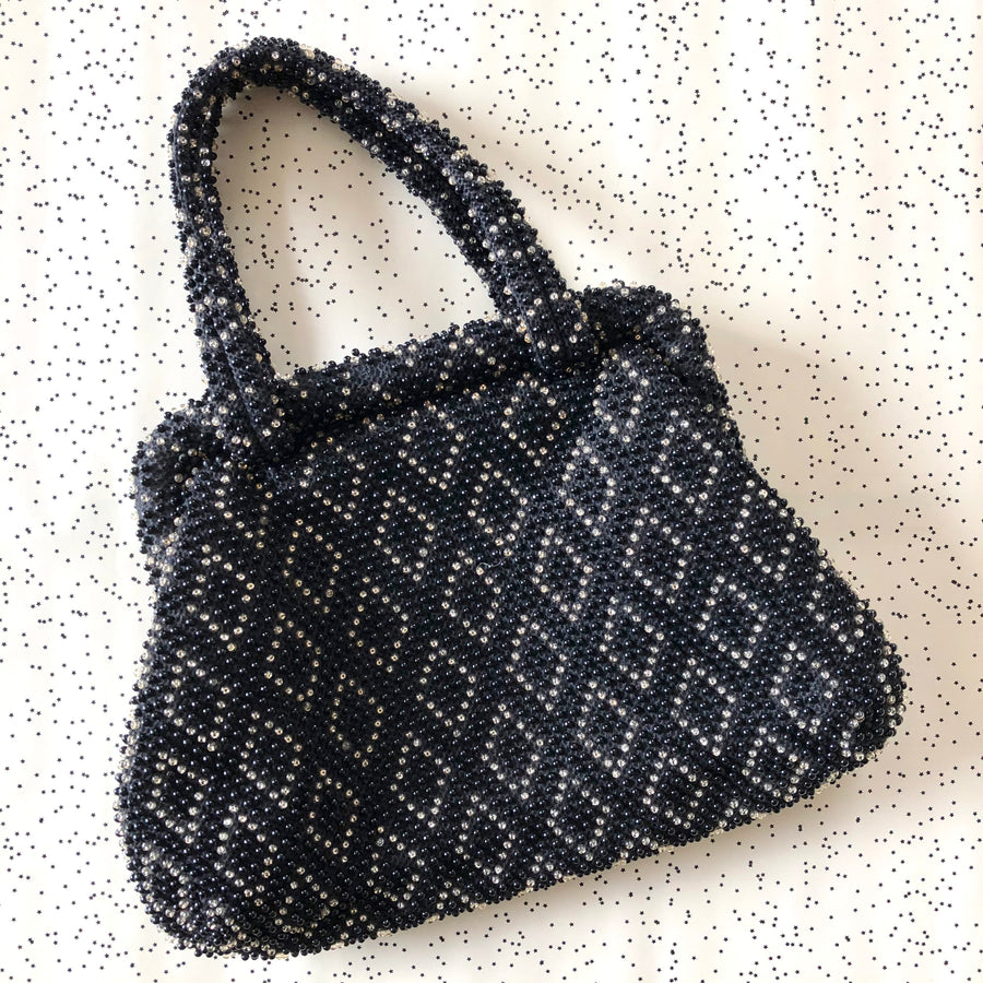 60's Black Beaded Handbag