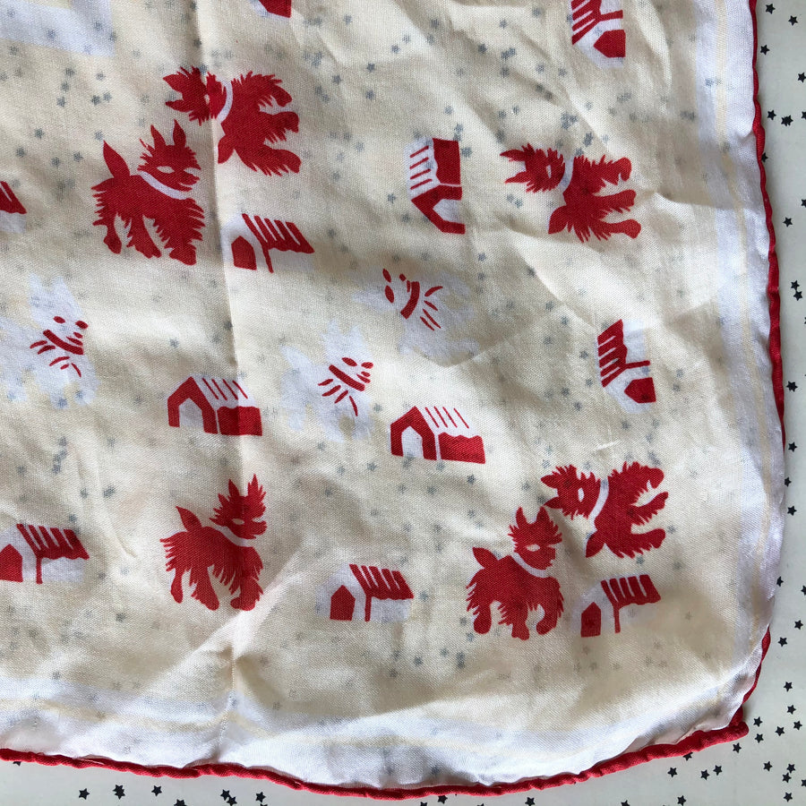 1940's Red Dog Print Handkerchief Scarf