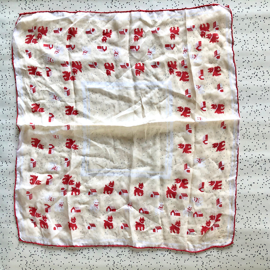 1940's Red Dog Print Handkerchief Scarf