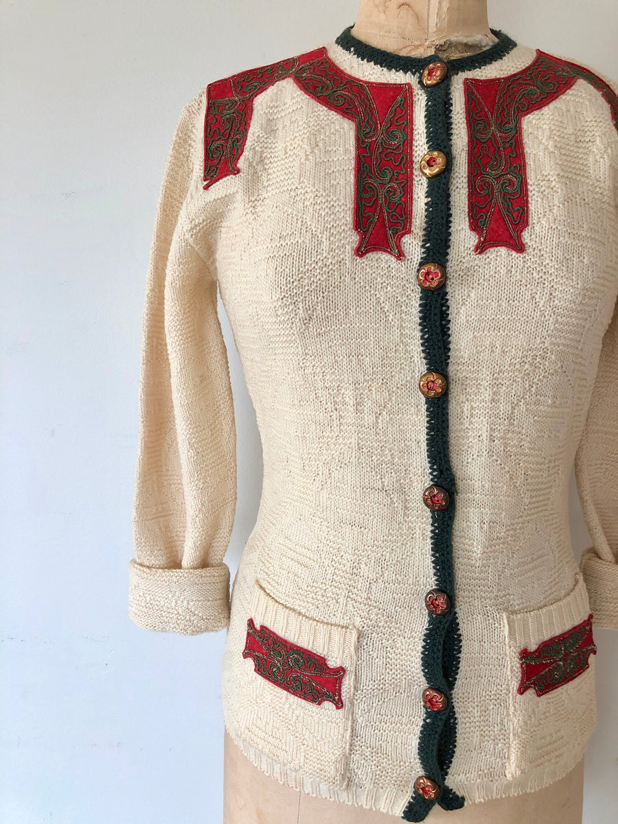 1940's/50's Wool Knit Holiday Cardigan - Size M