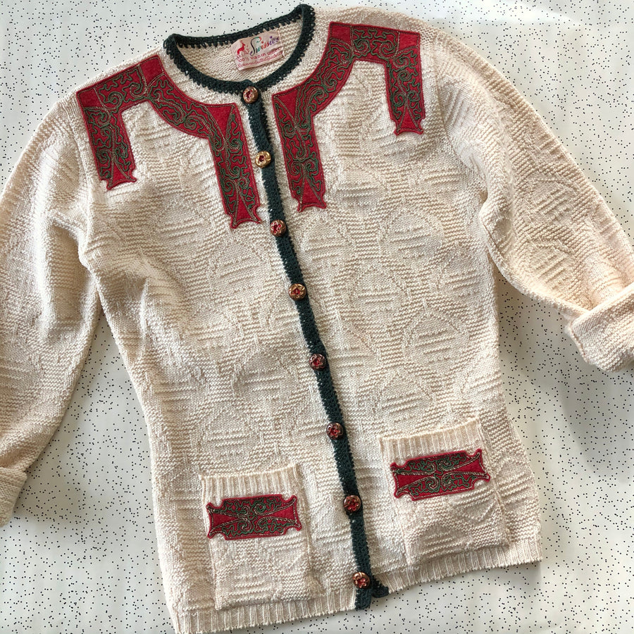 1940's/50's Wool Knit Holiday Cardigan - Size M