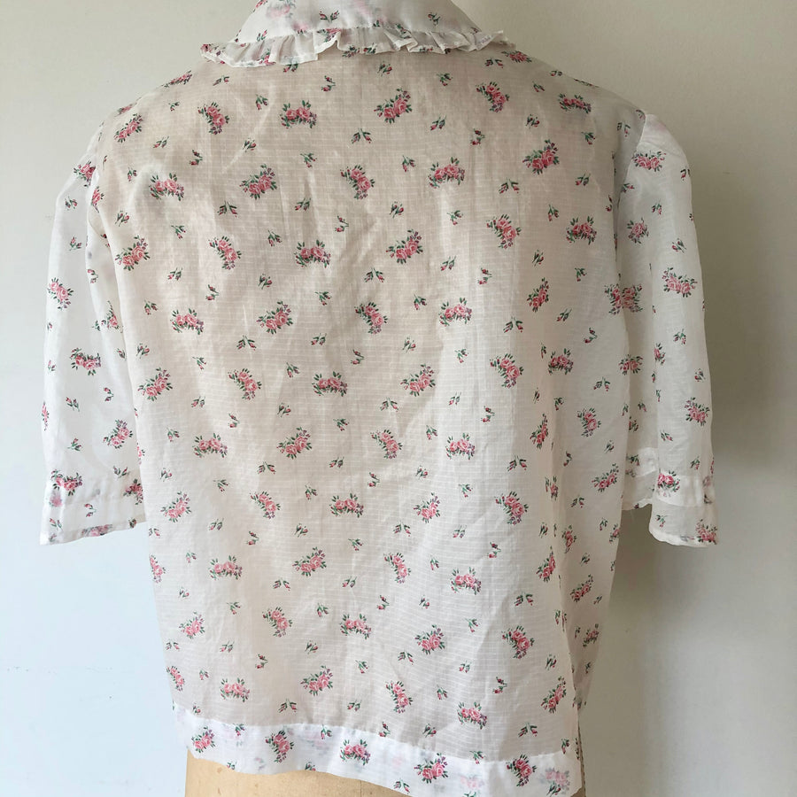 1950's Rose Print Bed Jacket - Size M