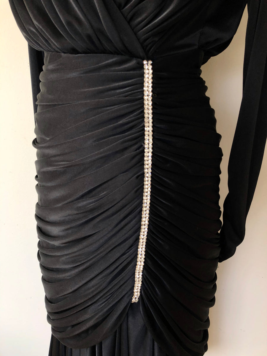 1980's Black Rhinestone Party Dress - Size M