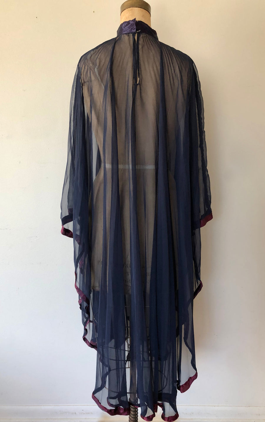 Vintage Navy Sheer Chiffon Cape Overlay - Open Fit