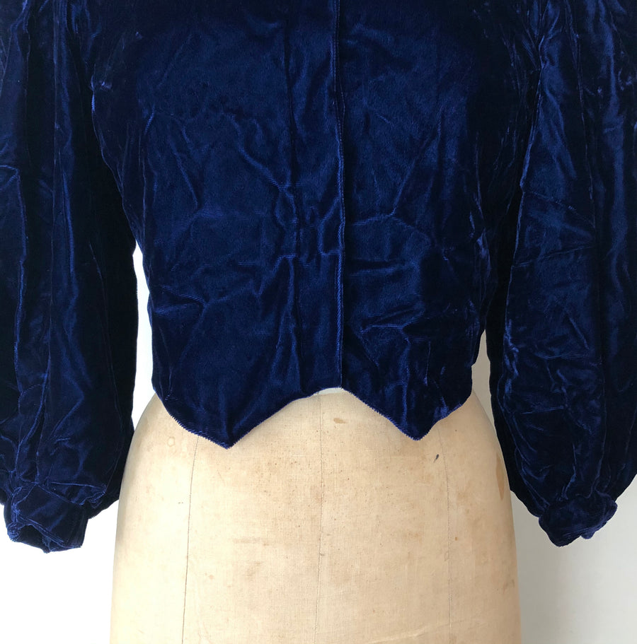 1980's Blue Velvet Balloon Sleeve Jacket - Size Small