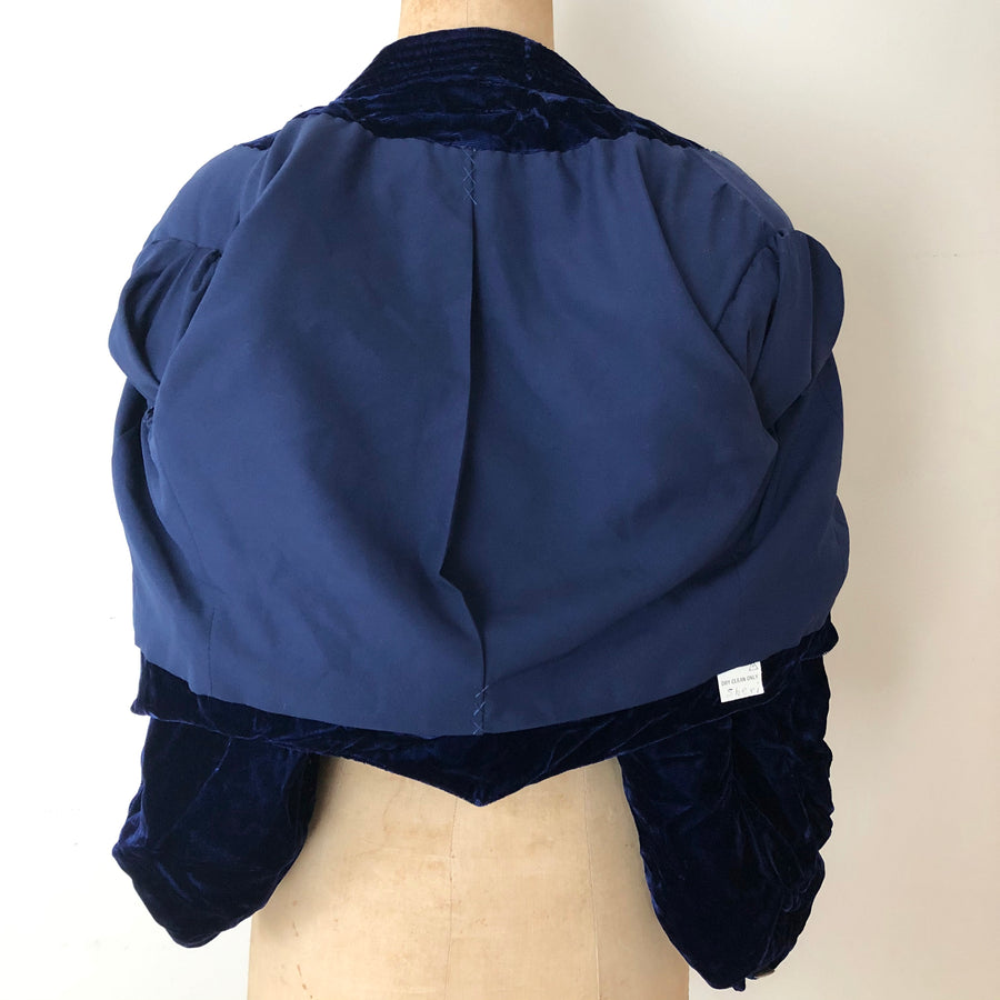1980's Blue Velvet Balloon Sleeve Jacket - Size Small