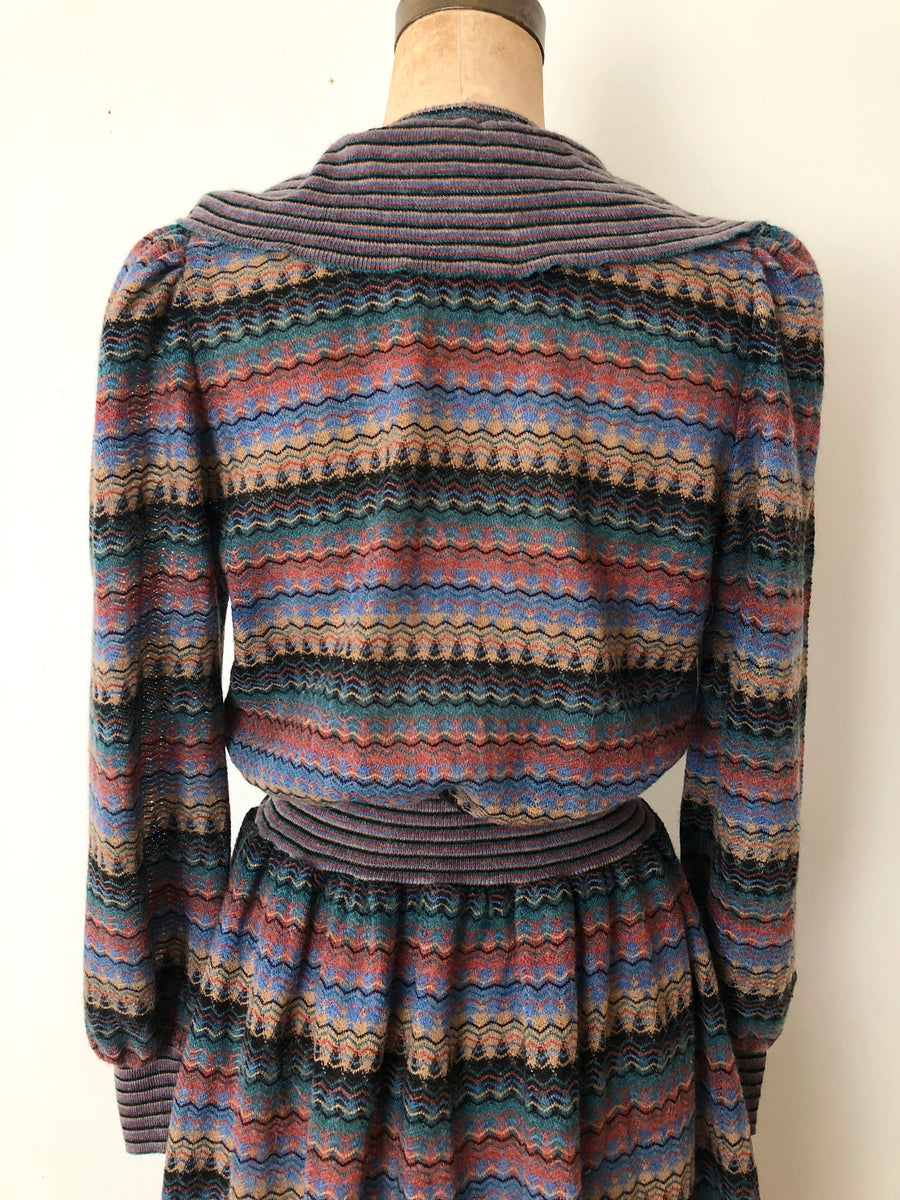 70's 80's Striped Knit Dress - Size M