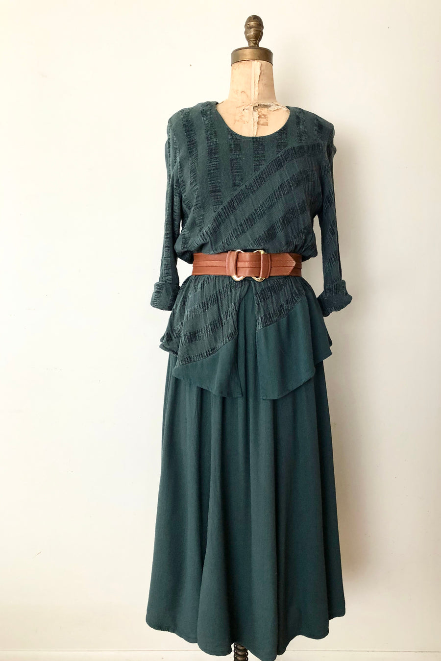 ON HOLD - 80's Green Peplum Rayon Dress - Size M