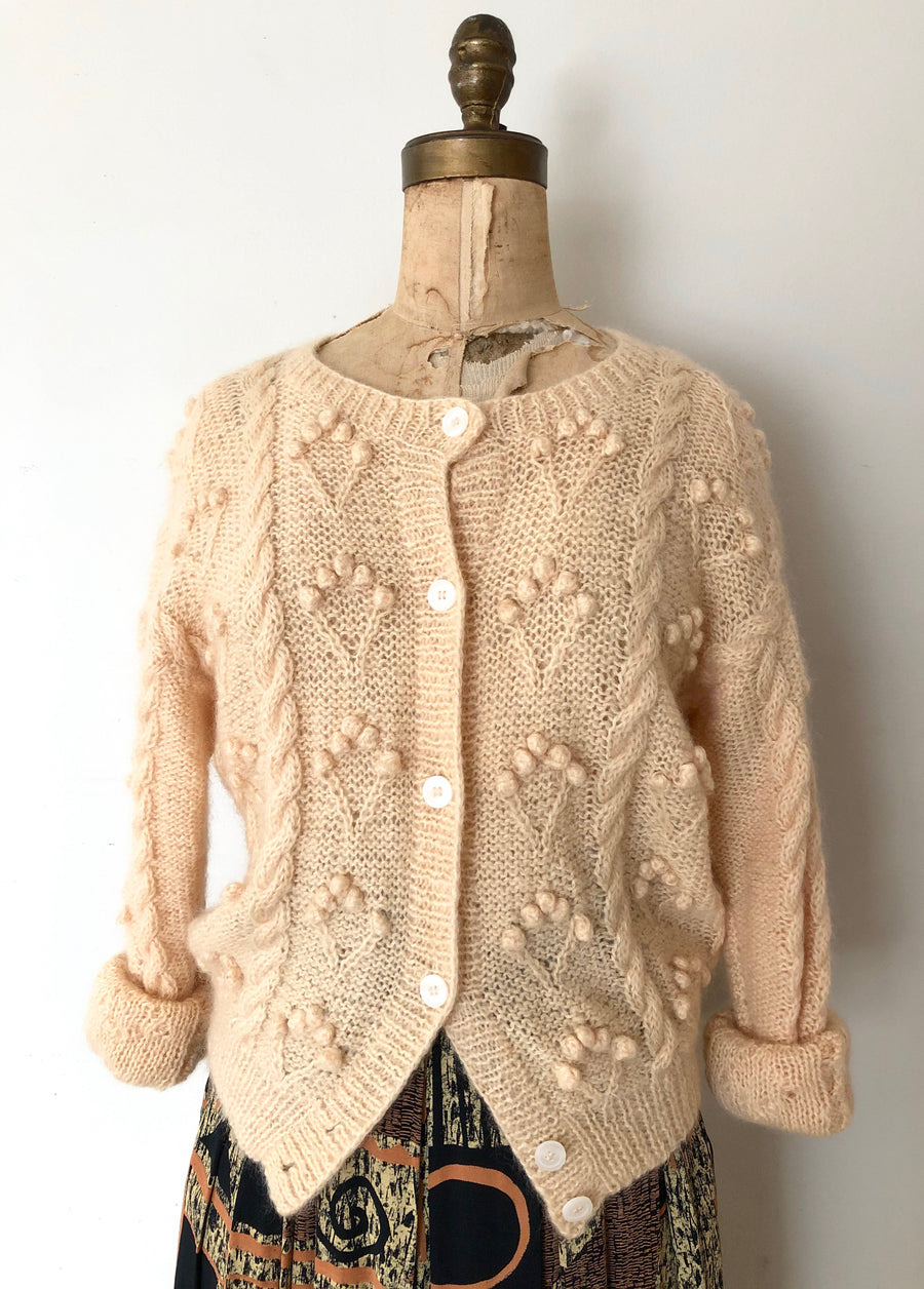 Vintage Popcorn Knit Cardigan Sweater - S/M