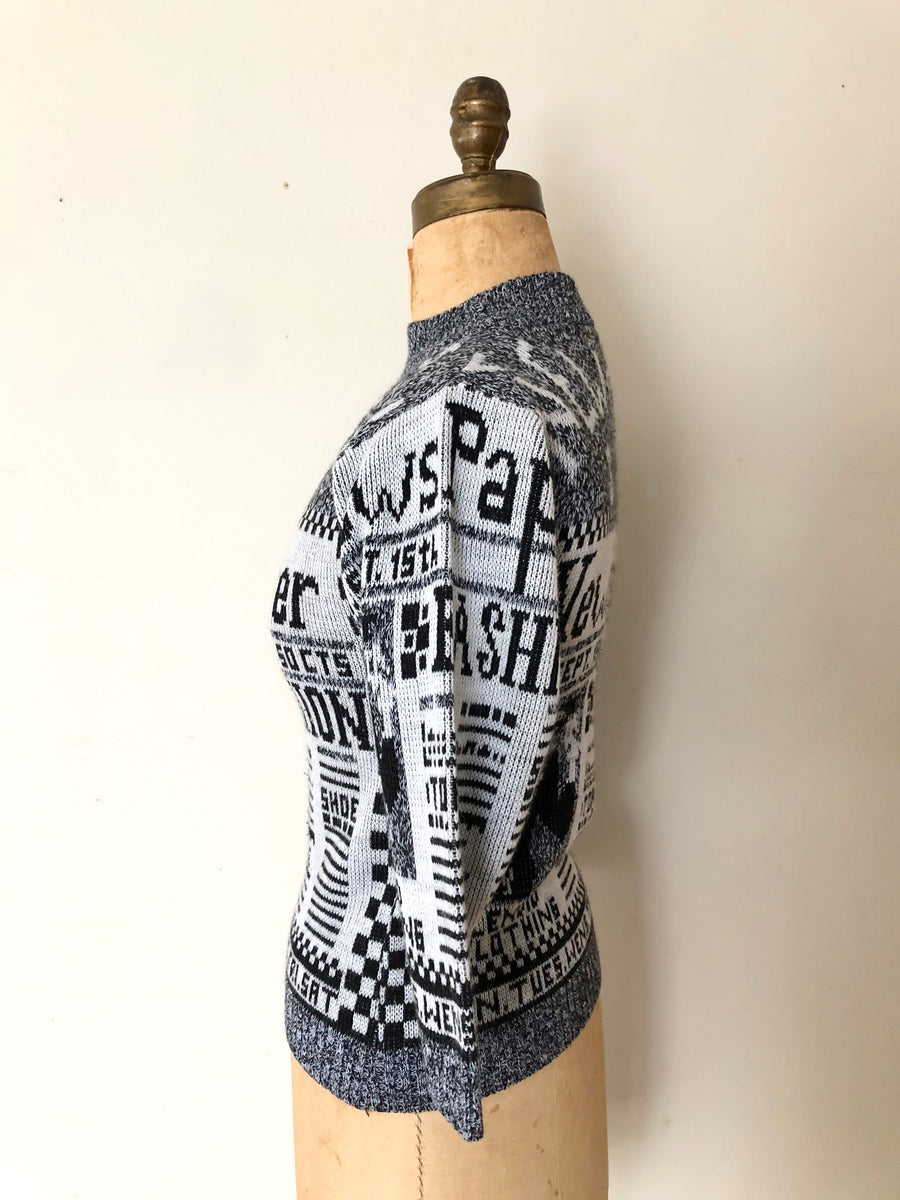 Vintage 80's Newspaper Sweater - Size XS/S