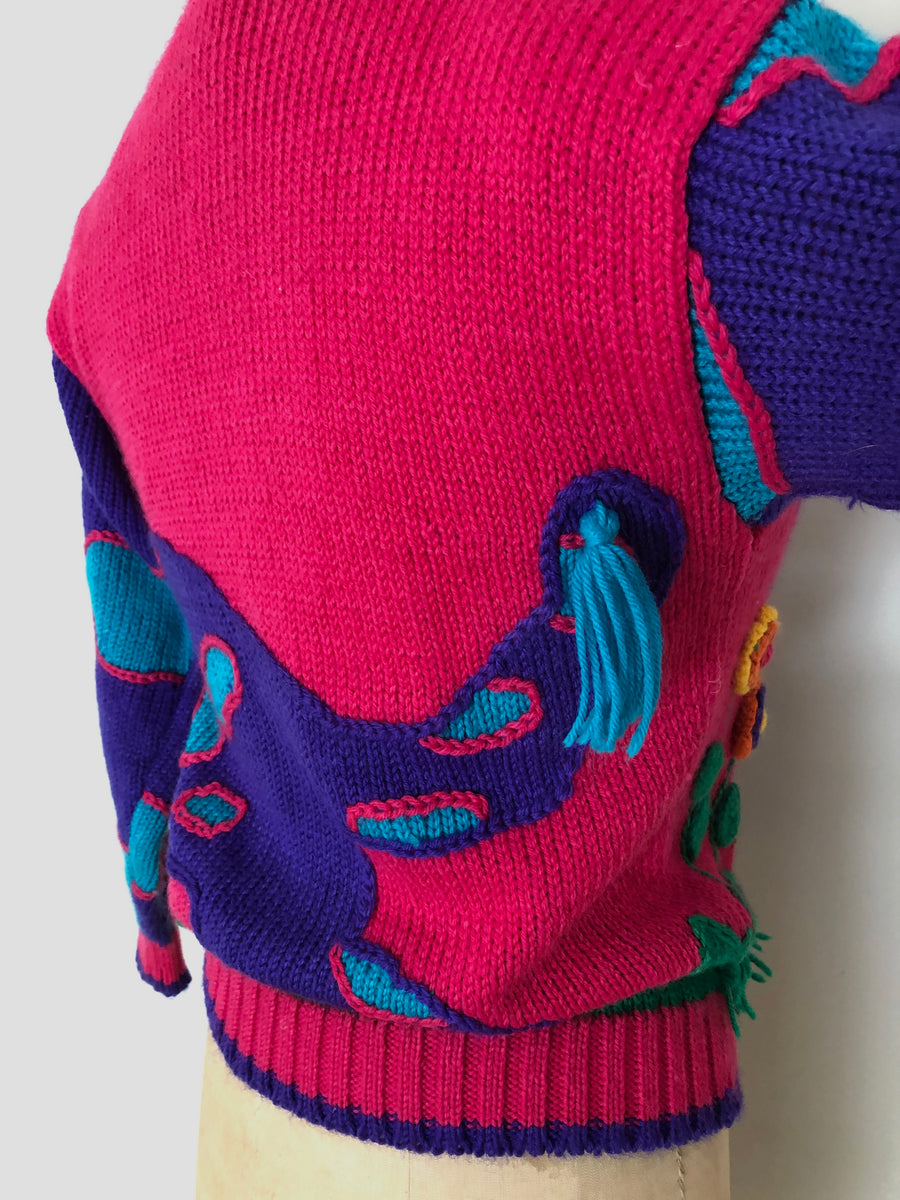 Vintage Knit Cat Sweater - Size XS/S