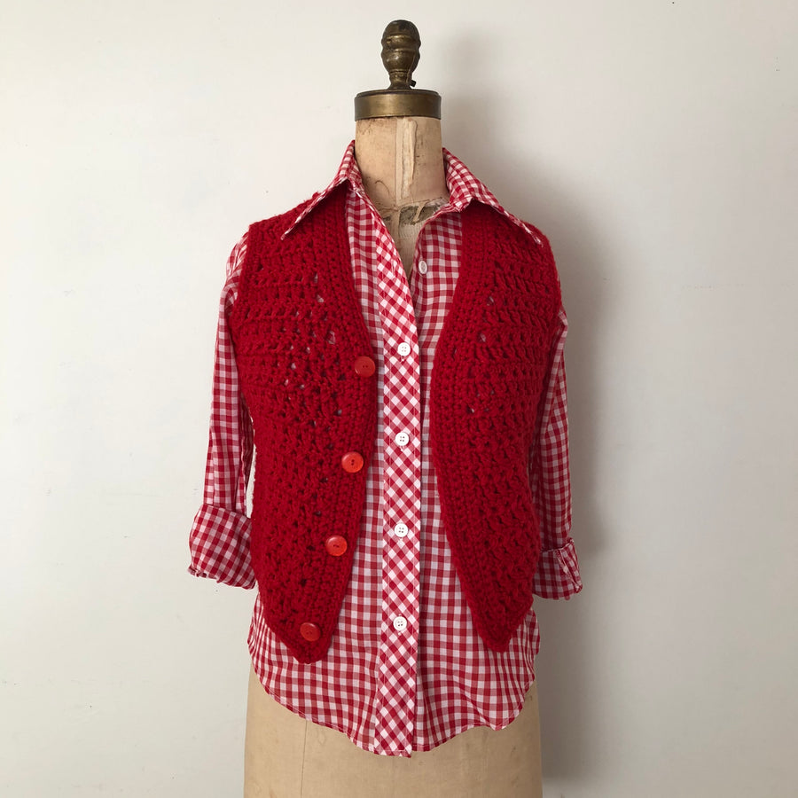 1970's Red Crochet Sweater Vest - Size XS/S