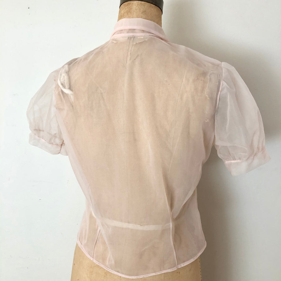 1950's Sheer Nylon Puff Sleeve Blouse - Size S/M
