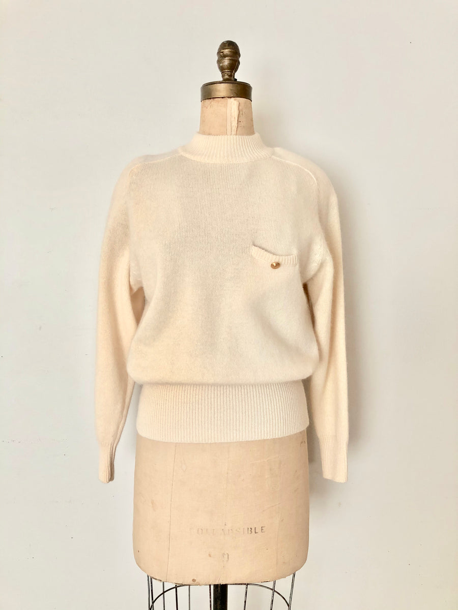 80's Vintage Cream Angora Sweater - Size M