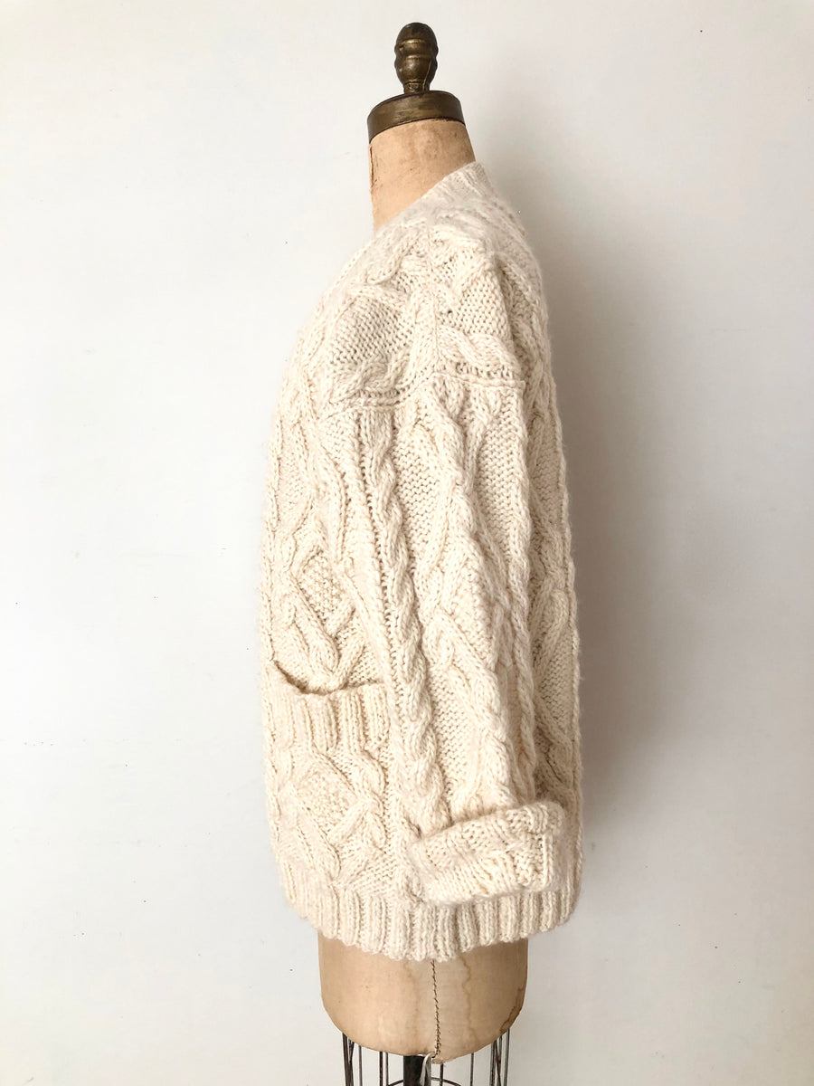 Vintage Chunky Fisherman's Knit Cardigan Sweater - Size L/XL