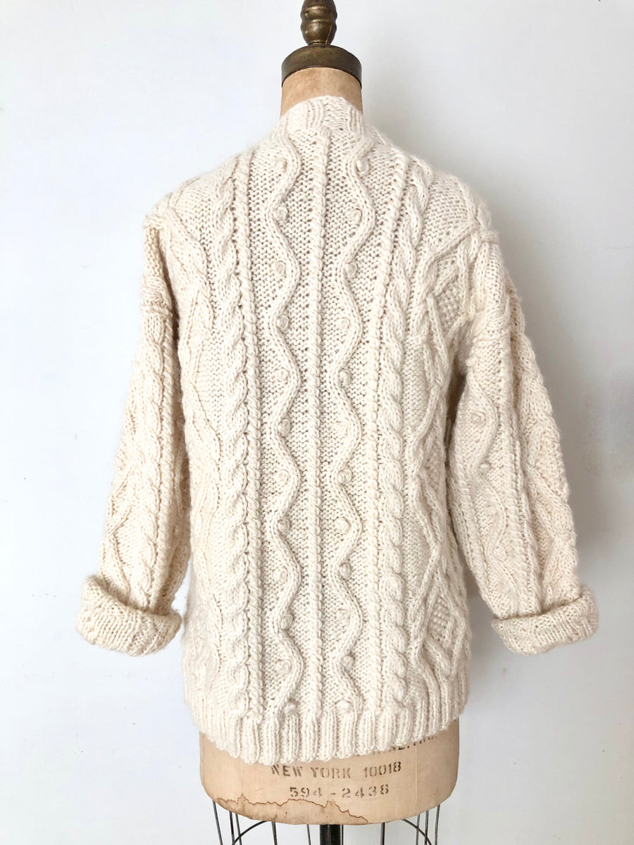 Vintage Chunky Fisherman's Knit Cardigan Sweater - Size L/XL